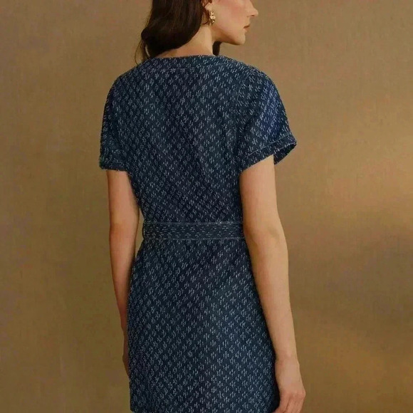 Blue Women's Flap Detail Buckle Belted Swiss Dot Denim Dress - Picture 8 of 8